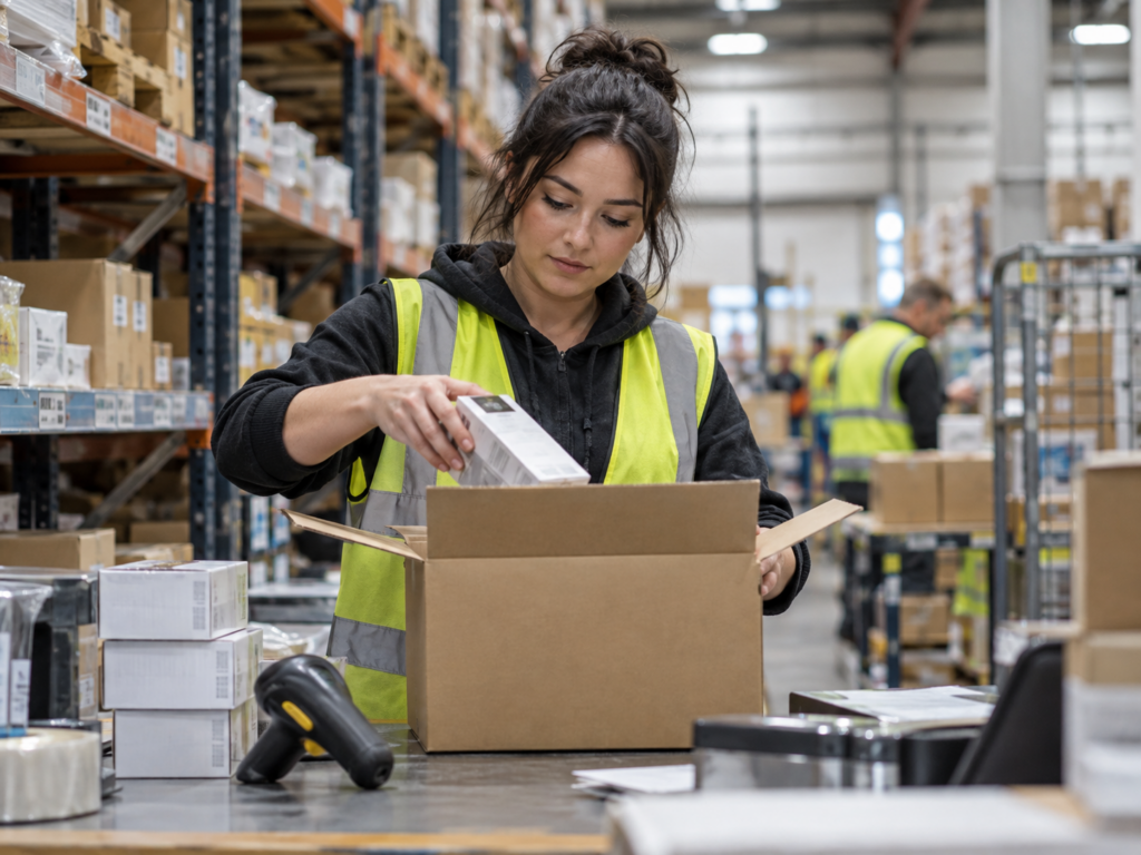 candid warehouse picking and packing